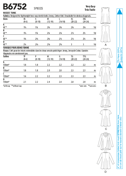 Butterick 6752 Misses' Fit and Flare Knit Tunics Pattern from Jaycotts Sewing Supplies