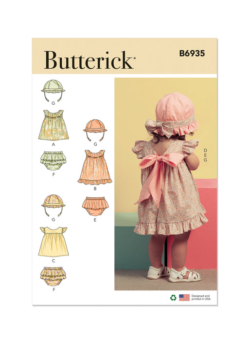 Butterick Sewing Pattern B6935 Babies' Top, Panties and Hat from Jaycotts Sewing Supplies
