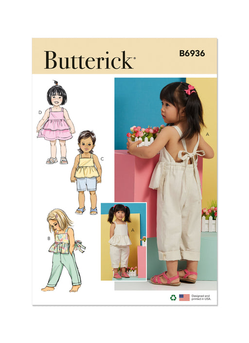 Butterick Sewing Pattern B6936 Toddlers' Overalls and Dress from Jaycotts Sewing Supplies