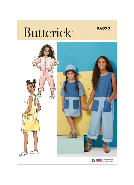 Butterick Sewing Pattern B6937 Children's and Girls' Dress, Romper and Hat in Sizes S-M-L from Jaycotts Sewing Supplies