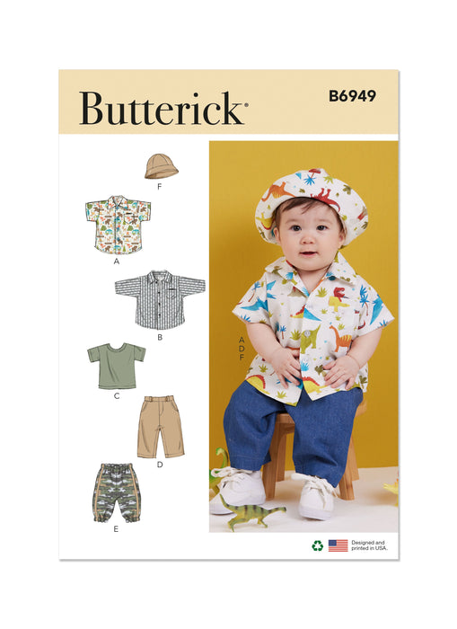 Butterick sewing pattern 6949 Babies' Shirts, T-Shirt, Pants and Hat from Jaycotts Sewing Supplies