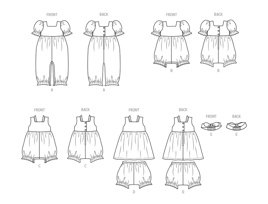 Butterick sewing pattern 6950 Babies' Rompers, Dress, Bloomers and Headband from Jaycotts Sewing Supplies