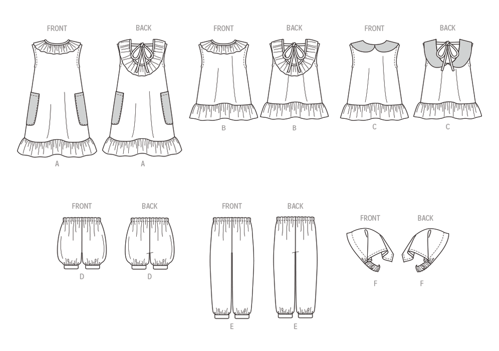Butterick sewing pattern 6951 Toddlers' Dress, Tops, Shorts, Pants and Kerchief from Jaycotts Sewing Supplies