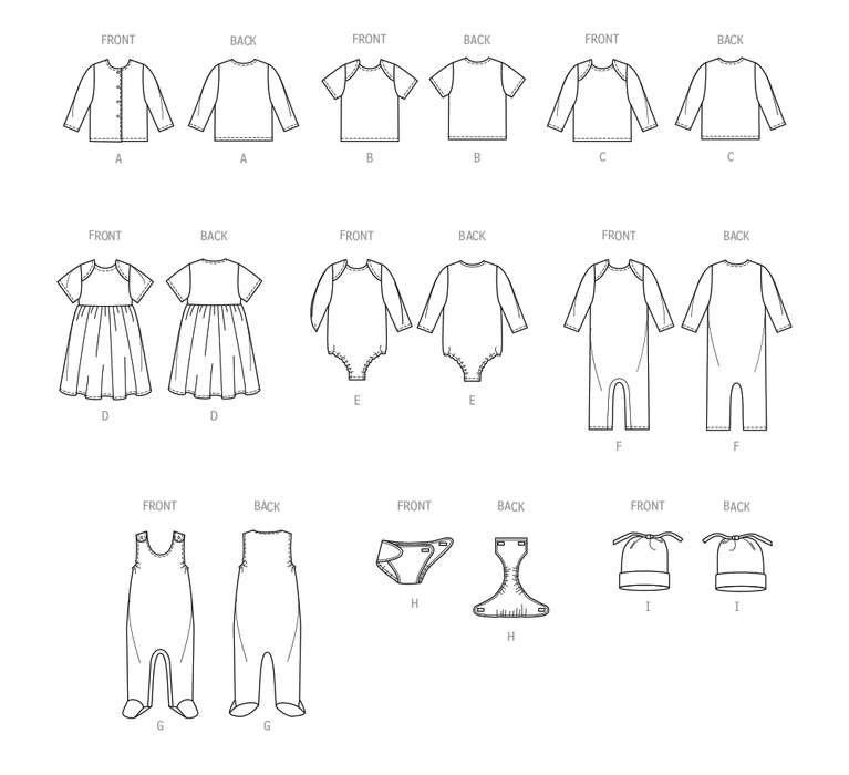Butterick sewing pattern 6970 Infants' Jacket, Tops, Dress, Rompers from Jaycotts Sewing Supplies