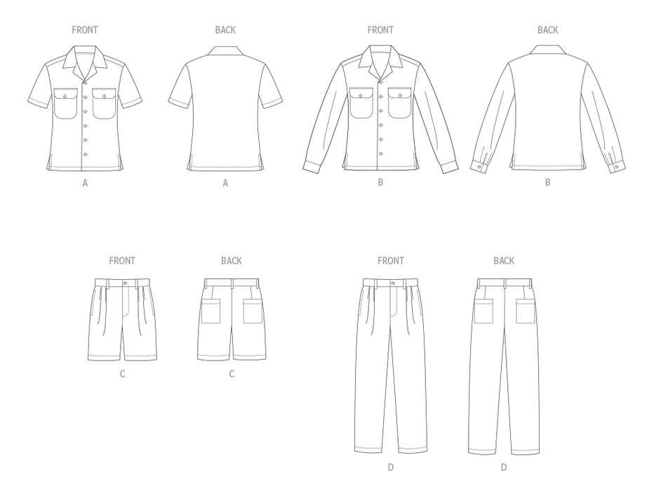 Butterick sewing pattern B6984 Unisex  Shirts, Shorts and Pants from Jaycotts Sewing Supplies