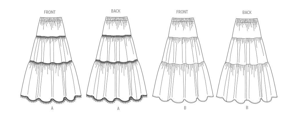 Butterick Sewing Pattern 6999 Tiered Skirts from Jaycotts Sewing Supplies