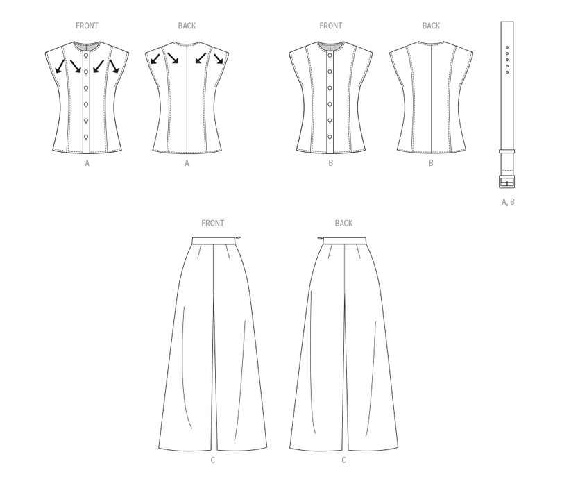 Butterick sewing pattern 7028 Top with Belt and Pants from Jaycotts Sewing Supplies