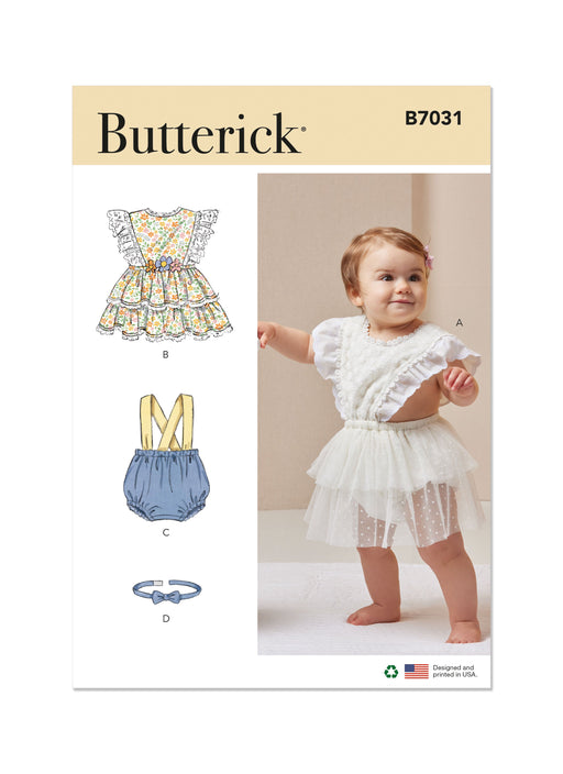 Butterick sewing pattern 7031 Babies' Rompers and Bow Tie from Jaycotts Sewing Supplies