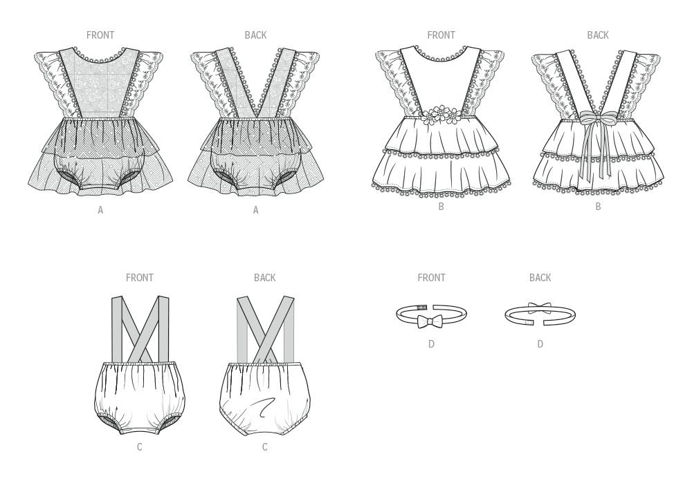 Butterick sewing pattern 7031 Babies' Rompers and Bow Tie from Jaycotts Sewing Supplies