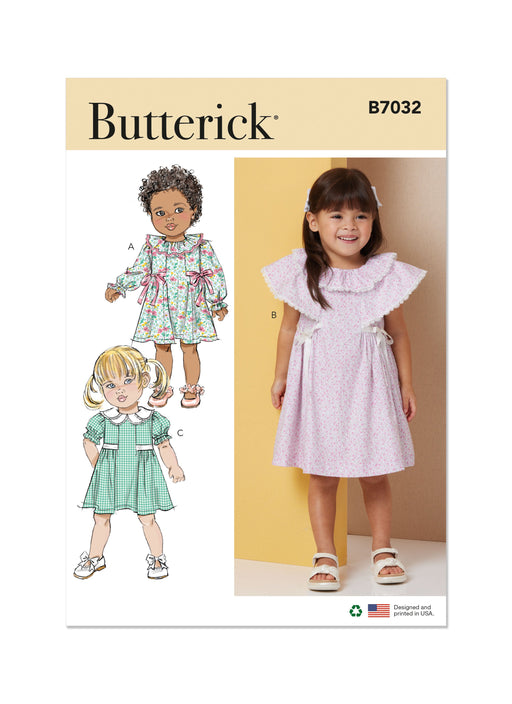 Butterick sewing pattern 7032 Toddlers' Dress with Sleeve and Neckline Variations from Jaycotts Sewing Supplies
