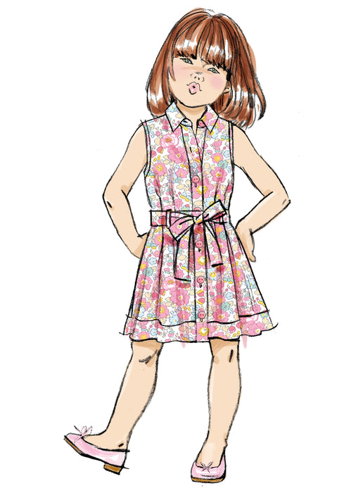 Butterick sewing pattern 7033 Children's Dress with Sleeve Variations and Tie Belt from Jaycotts Sewing Supplies