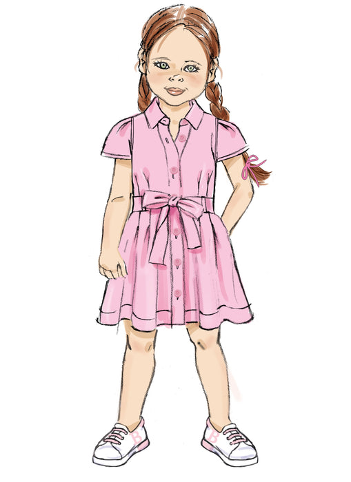 Butterick sewing pattern 7033 Children's Dress with Sleeve Variations and Tie Belt from Jaycotts Sewing Supplies