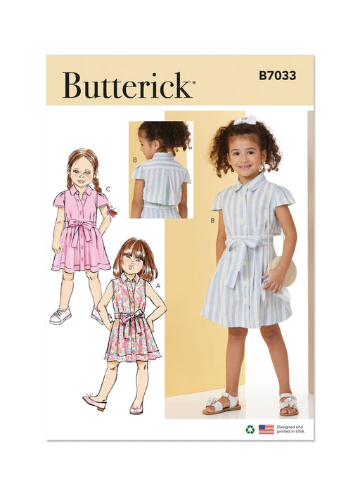 Butterick sewing pattern 7033 Children's Dress with Sleeve Variations and Tie Belt from Jaycotts Sewing Supplies