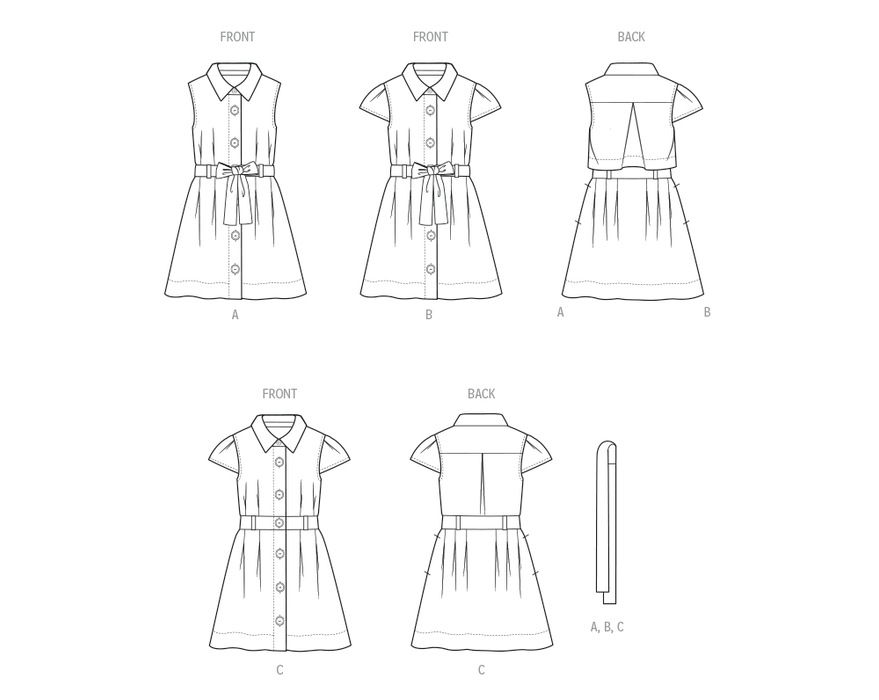 Butterick sewing pattern 7033 Children's Dress with Sleeve Variations and Tie Belt from Jaycotts Sewing Supplies