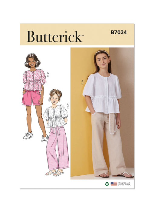 Butterick sewing pattern 7034 Girls' Top, Shorts, Pants and Sash from Jaycotts Sewing Supplies