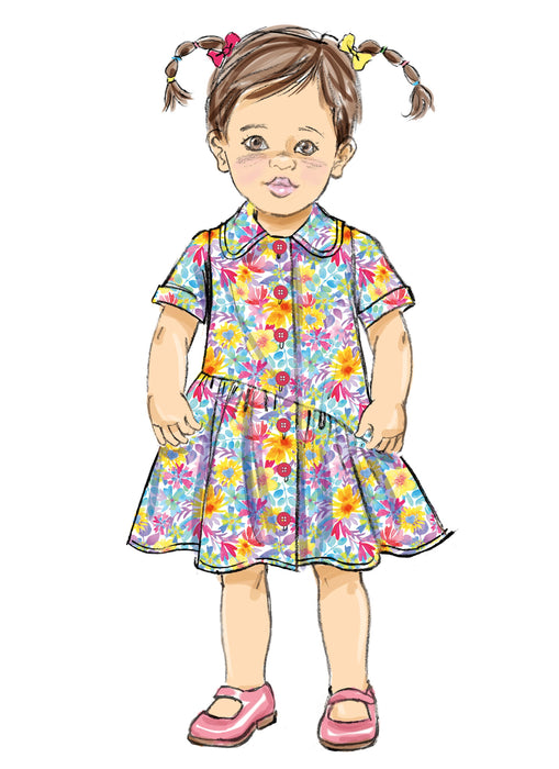 Butterick Sewing Pattern B7049 Toddlers' Button Front Dress from Jaycotts Sewing Supplies