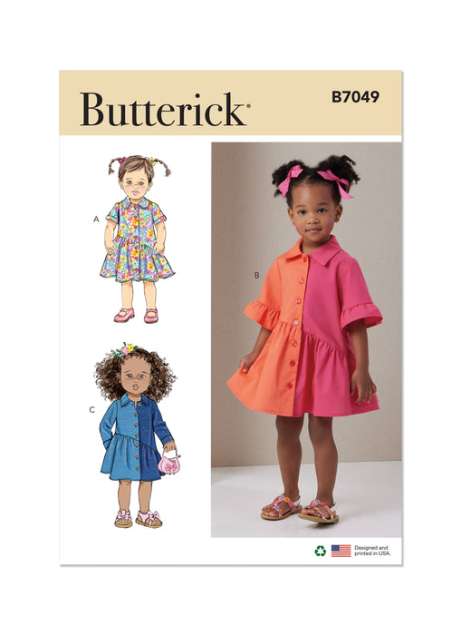 Butterick Sewing Pattern B7049 Toddlers' Button Front Dress from Jaycotts Sewing Supplies