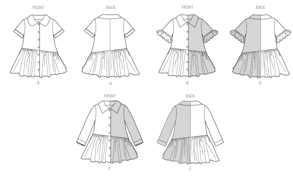 Butterick Sewing Pattern B7049 Toddlers' Button Front Dress from Jaycotts Sewing Supplies