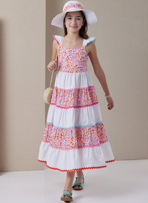 Butterick Sewing Pattern B7051 Girls' Tiered Dress and Hat from Jaycotts Sewing Supplies