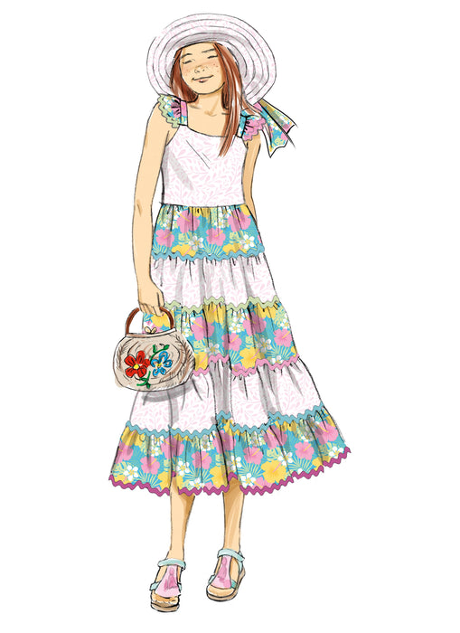 Butterick Sewing Pattern B7051 Girls' Tiered Dress and Hat from Jaycotts Sewing Supplies