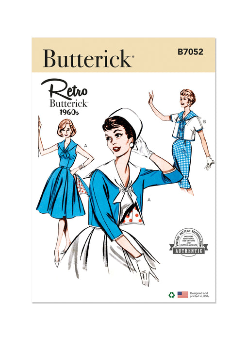Butterick Sewing Pattern B7052 1960's' Sailor Collared Dress and Jacket from Jaycotts Sewing Supplies