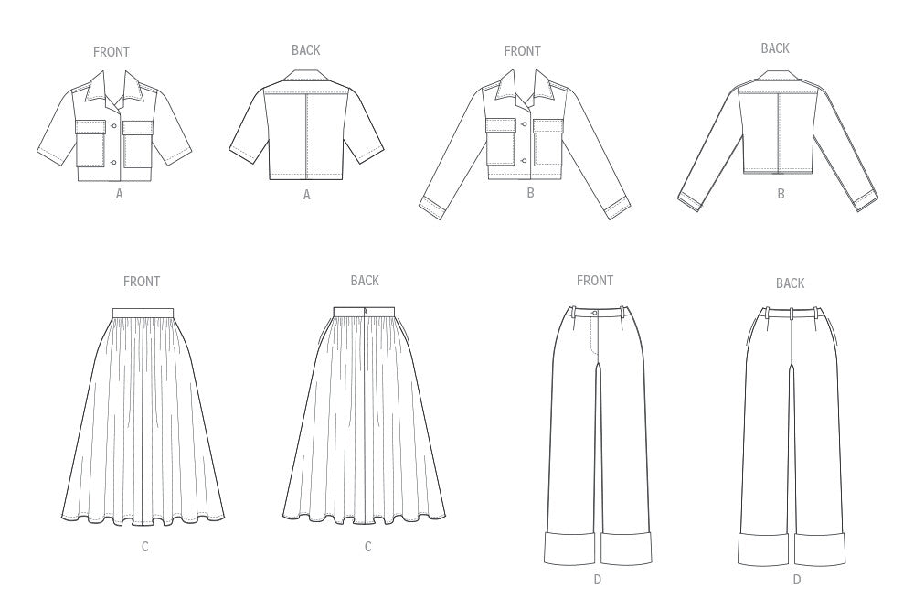 Butterick sewing pattern 7061 Misses’ and Miss Petite Jacket with Sleeve Variations, Skirt and Pants from Jaycotts Sewing Supplies
