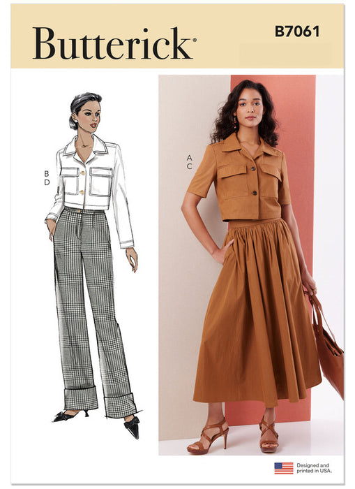 Butterick sewing pattern 7061 Misses’ and Miss Petite Jacket with Sleeve Variations, Skirt and Pants from Jaycotts Sewing Supplies