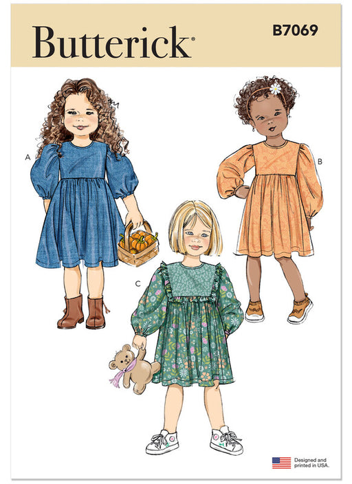 Butterick sewing pattern 7069 Children's Gathered Dress with Sleeve Variations from Jaycotts Sewing Supplies