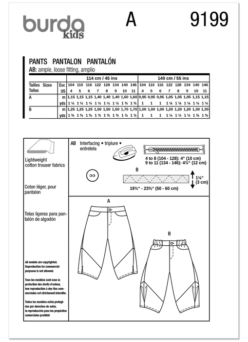 Burda Pattern 9199 Children's Bloomers and Cardigan from Jaycotts Sewing Supplies