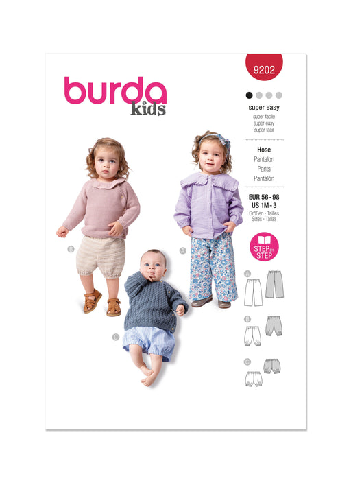 Burda style sewing pattern 9202 Babies Trousers from Jaycotts Sewing Supplies