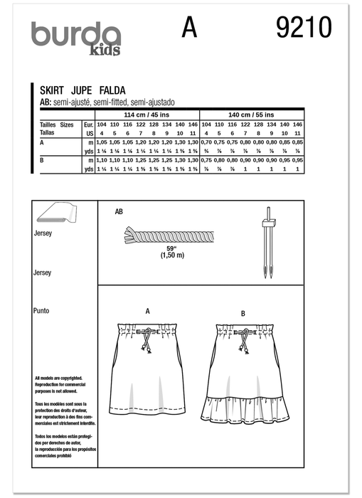 Burda Pattern 9210 Children's Mini Skirts from Jaycotts Sewing Supplies