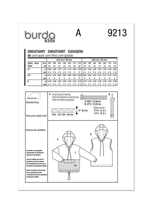 Burda style sewing pattern 9213 | Boy's Sweatshirt from Jaycotts Sewing Supplies