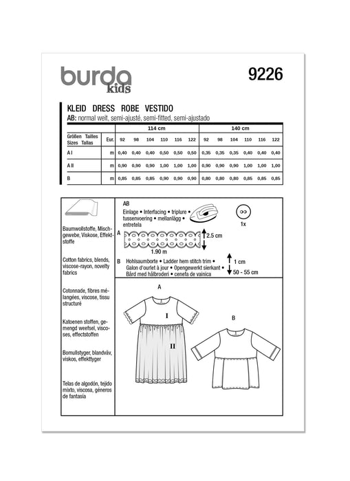 Burda Style Pattern 9226 Children's Dress from Jaycotts Sewing Supplies