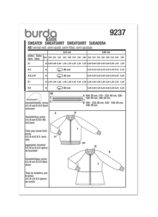 Burda Sewing Pattern 9237 Children's Blouson Top from Jaycotts Sewing Supplies