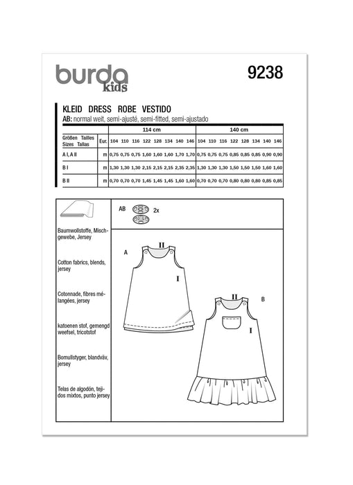 Burda Sewing Pattern 9238 Children's Dress from Jaycotts Sewing Supplies