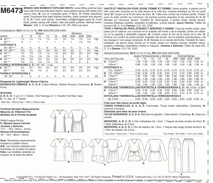 M6473 Misses'/Women's Medical Scrubs from Jaycotts Sewing Supplies