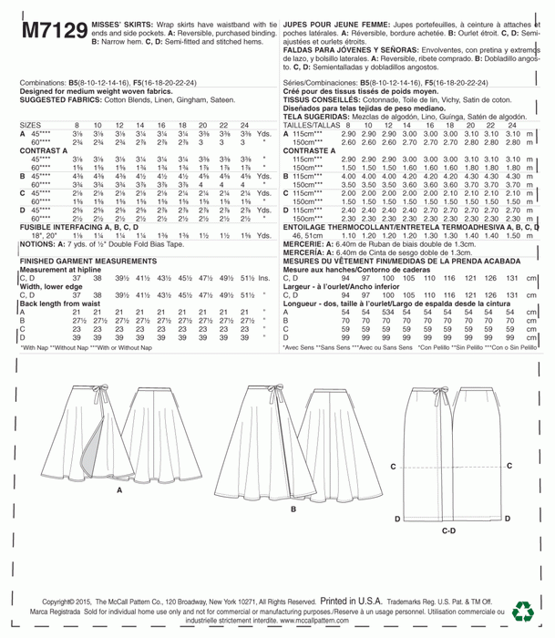 M7129 Misses' Wrap skirts from Jaycotts Sewing Supplies