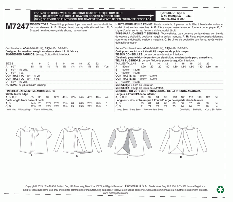 M7247 Misses' Tops from Jaycotts Sewing Supplies
