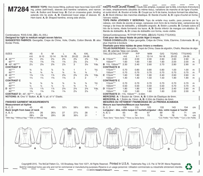 M7284 Misses' Tops from Jaycotts Sewing Supplies