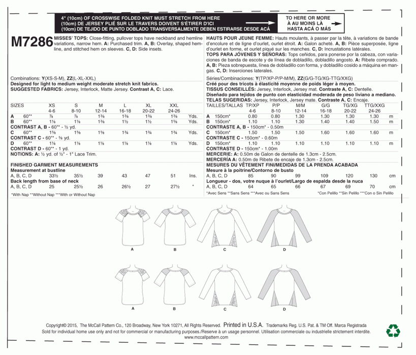 M7286 Misses' Tops from Jaycotts Sewing Supplies