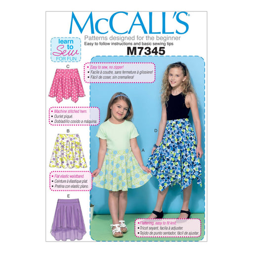 M7345 Girls Straight / handkerchief / hi-lo hem Skirt from Jaycotts Sewing Supplies