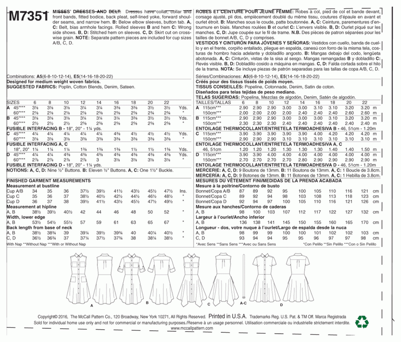M7351 Misses' Shirtdress with pockets and belt from Jaycotts Sewing Supplies