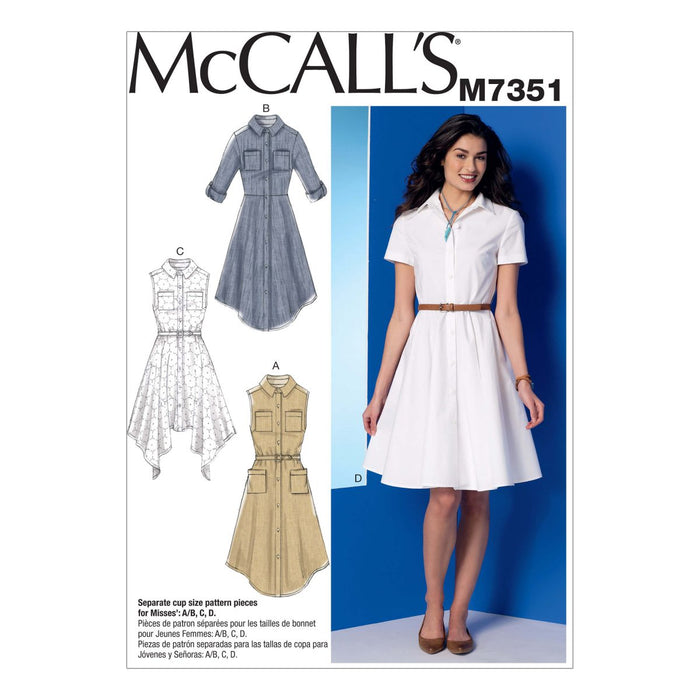 M7351 Misses' Shirtdress with pockets and belt from Jaycotts Sewing Supplies