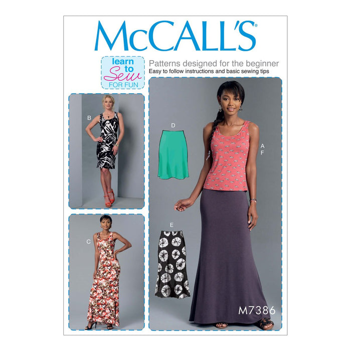 M7386 Misses' Knit Tank Top, Dresses and Skirt from Jaycotts Sewing Supplies