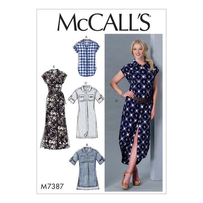 M7387 Misses' Button-Down Top, Tunic, Dresses and Belt from Jaycotts Sewing Supplies