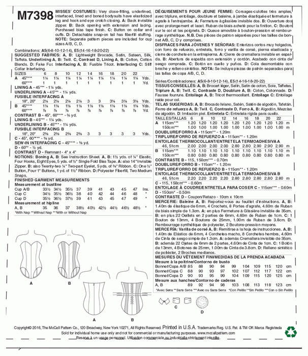 M7398 Misses' Bodysuit Corset, Collar, Cuffs and Tail from Jaycotts Sewing Supplies