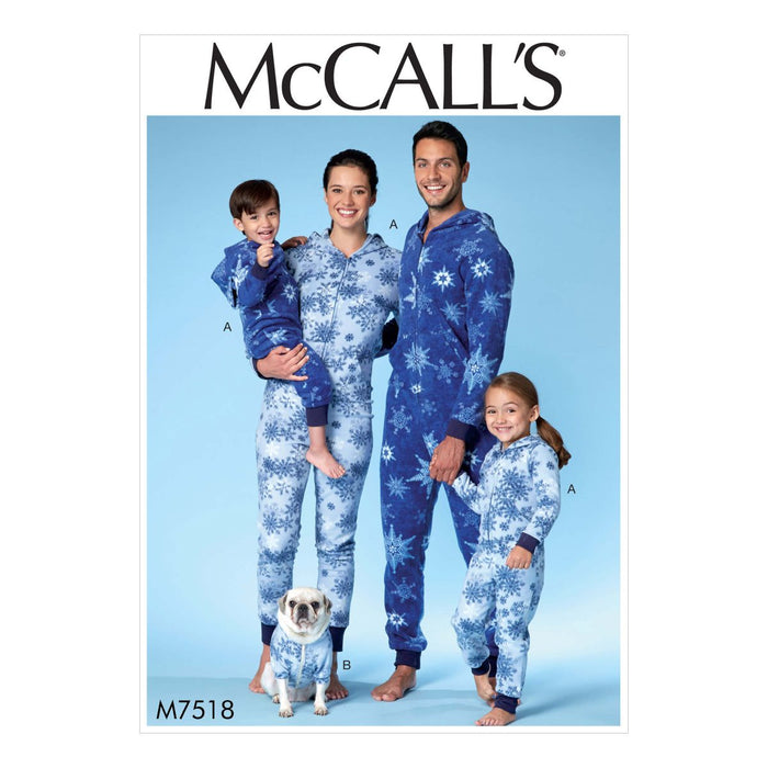 McCall's Sewing Pattern 7518 Hooded Onesies and Dog Coat from Jaycotts Sewing Supplies