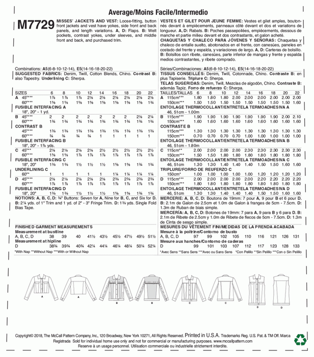 McCall's Sewing Pattern 7729 Misses' Jackets and Vest from Jaycotts Sewing Supplies