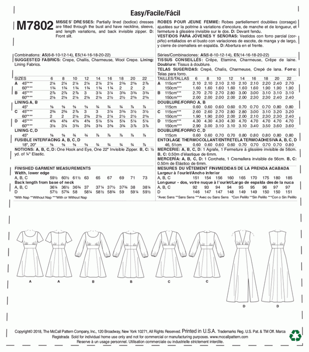 McCall's Sewing Pattern 7802 Misses' Dresses from Jaycotts Sewing Supplies