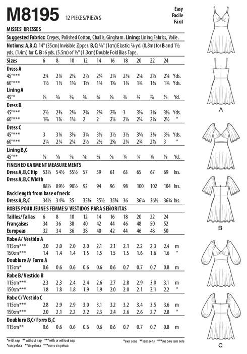 McCall's Sewing Pattern 8195 Sweetheart Dresses from Jaycotts Sewing Supplies